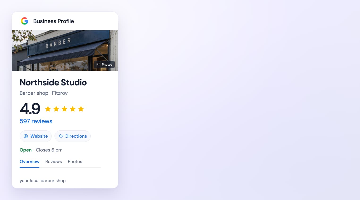 Fictional Northside Studio Google Business Profile with illustrative ratings